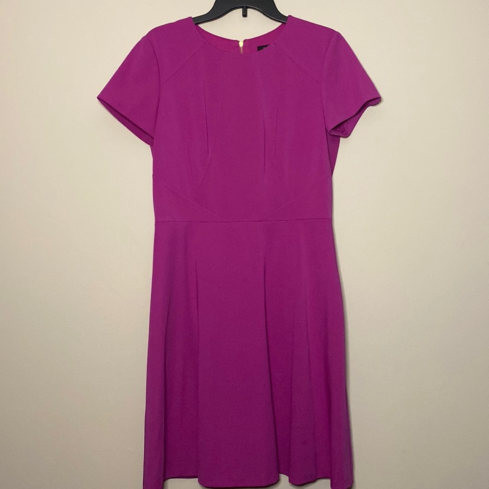 TAHARI Short Sleeve Magenta A-line Dress